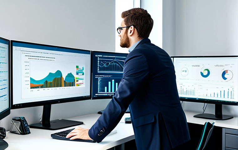 빅데이터 기술자와 데이터 포렌식 - Big Data Analyst at Work**
A professional data analyst in a modern office, fully clothed in busines...