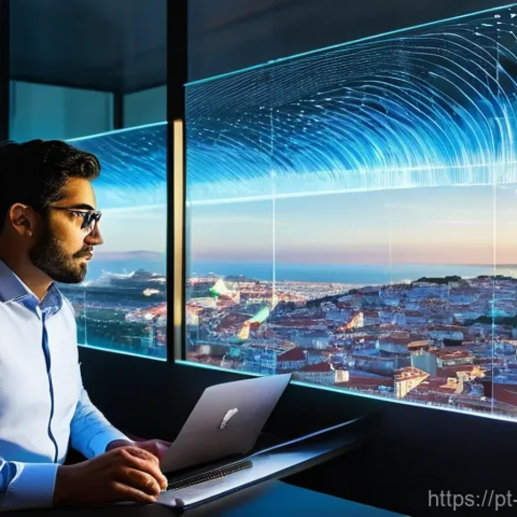 빅데이터 기술자의 데이터 공유 플랫폼 활용 - **Prompt:** "A Portuguese data engineer, professionally dressed in a stylish, modern tech office, is...