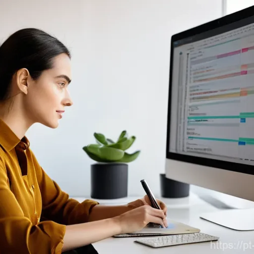 빅데이터 기술자의 워라밸 유지 방법 - **Prompt:** A focused and organized female Big Data professional in her late 20s to early 30s, sitti...