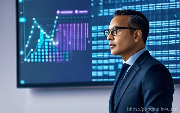 빅데이터 기술자의 글로벌 직무 확장 기회 - A confident data expert, in their late 30s, is at the center of a collaborative brainstorming sessio...