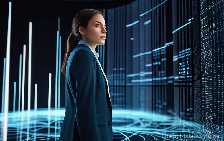 빅데이터 기술자의 데이터 중복 제거 노하우 - **Prompt:** A female Big Data engineer, with a determined yet slightly overwhelmed expression, stand...