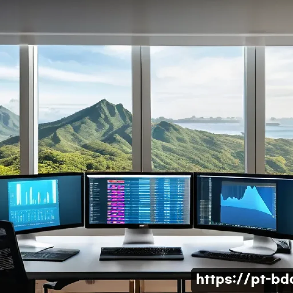 빅데이터 실무를 위한 통계학 기초 - A modern office workspace with a diverse team of Brazilian data scientists analyzing big data on mul...