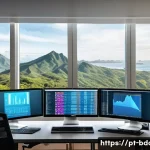 Home 16 빅데이터 실무를 위한 통계학 기초 - A modern office workspace with a diverse team of Brazilian data scientists analyzing big data on mul...