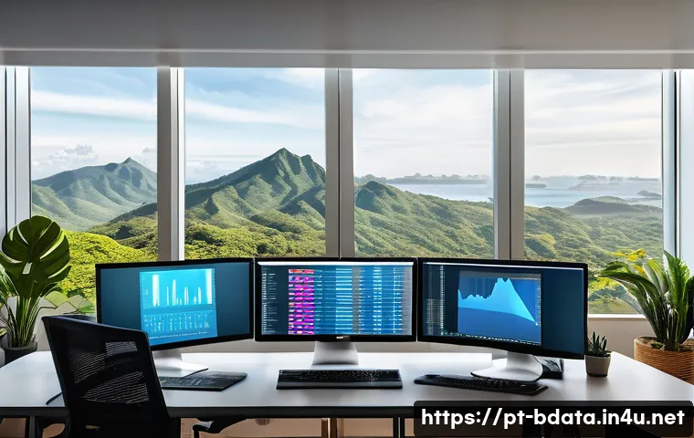 빅데이터 실무를 위한 통계학 기초 - A modern office workspace with a diverse team of Brazilian data scientists analyzing big data on mul...