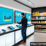 빅데이터와 데이터 과학의 통합 사례 - A modern retail store interior in São Paulo, Brazil, featuring digital screens displaying personaliz...