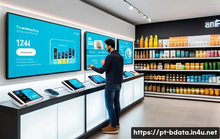 빅데이터와 데이터 과학의 통합 사례 - A modern retail store interior in São Paulo, Brazil, featuring digital screens displaying personaliz...