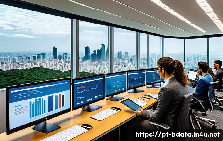 빅데이터 기술자 자기계발 도서 추천 - A modern Brazilian office environment where a diverse team of data professionals, including men and ...