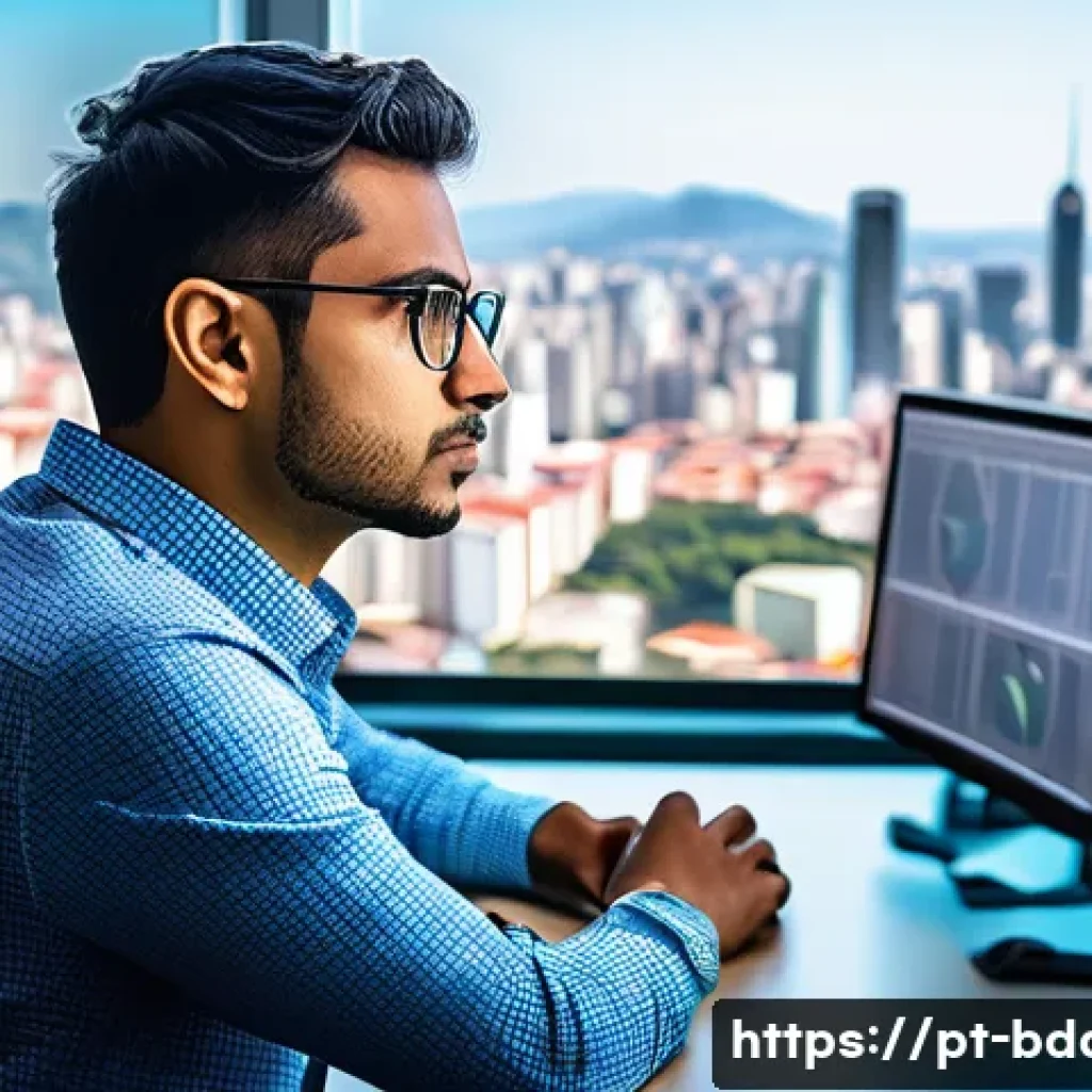 빅데이터 기술자의 글로벌 자격증 시험 후기 - A professional Brazilian data engineer working in a modern office setting, surrounded by multiple co...