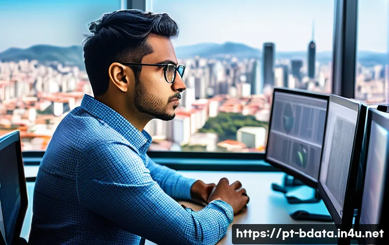 빅데이터 기술자의 글로벌 자격증 시험 후기 - A professional Brazilian data engineer working in a modern office setting, surrounded by multiple co...