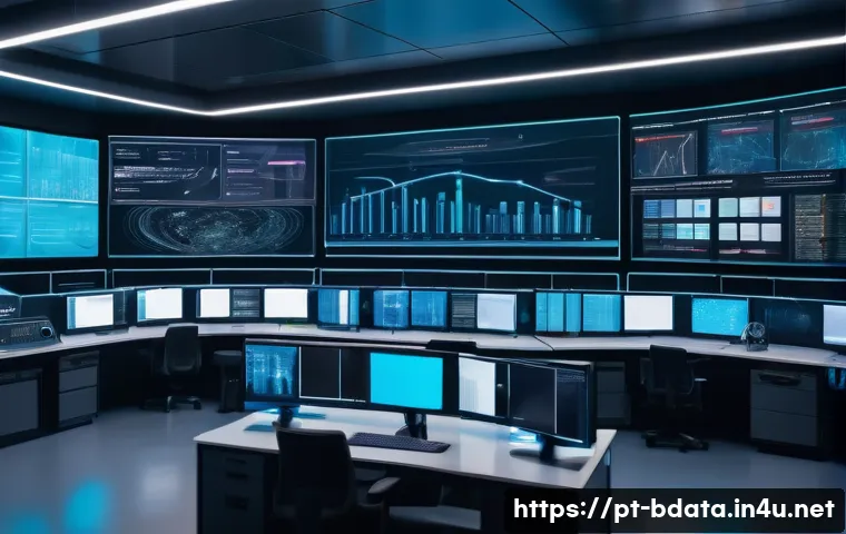 빅데이터 기술자의 문제 해결 사례 - A detailed, futuristic data integration control room with diverse screens displaying complex ETL pip...