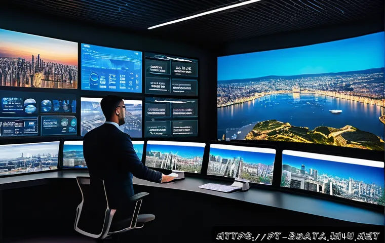 빅데이터 기술자와 소프트웨어 설계 - A modern e-commerce control room with large digital screens displaying real-time user behavior analy...