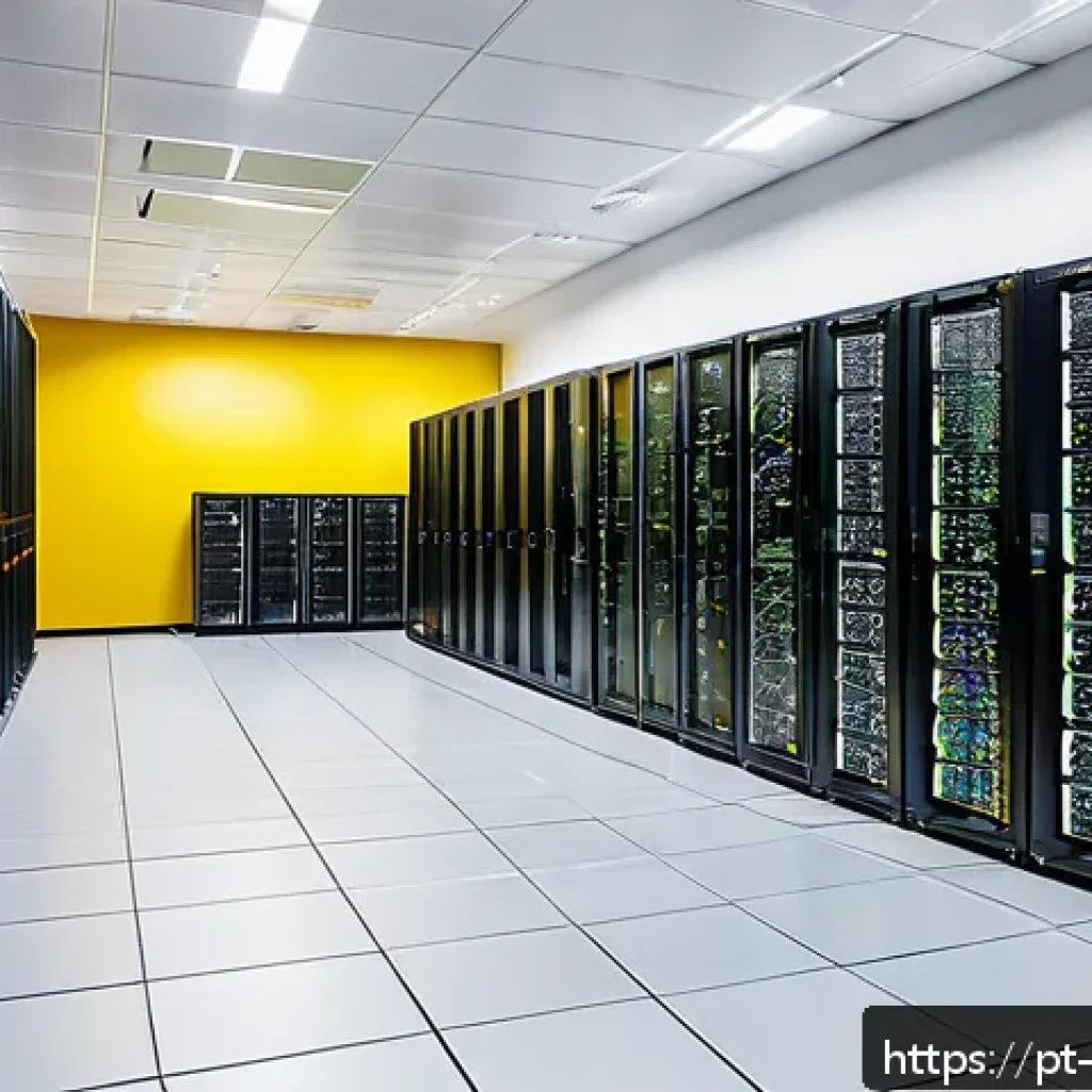 빅데이터 실습 환경 구성 방법 - A modern Brazilian data center room with rows of high-performance on-premise servers featuring multi...
