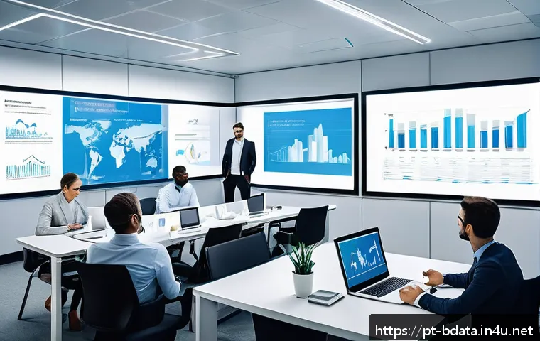 빅데이터 프로젝트 실패 사례와 교훈 - A modern corporate office environment showing a diverse team of business professionals and IT specia...