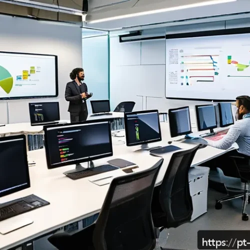 빅데이터 기술자의 프로젝트 관리 스킬 - A modern agile Big Data project team in a bright, collaborative office setting, featuring diverse pr...