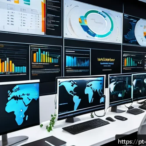 빅데이터 이직 인터뷰 질문 - A modern office environment with diverse professionals collaborating around large digital screens di...