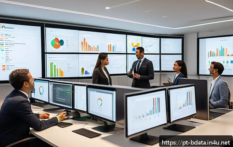 빅데이터와 비즈니스 혁신 전략 - A modern Brazilian corporate office scene showing a diverse team of professionals from CEO to operat...