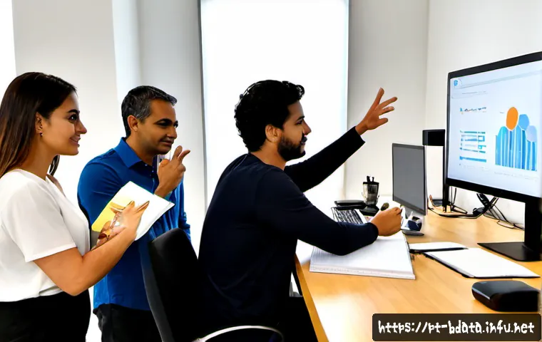 Home 30 빅데이터 기술자와 협력하는 데이터 거버넌스 팀 - Photorealistic data governance team collaborating with a big data engineer in a modern São Paulo off...