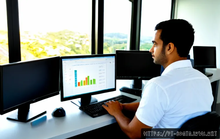 빅데이터 기술자의 데이터 수집 자동화 방법 - Photorealistic modern data engineer in a bright São Paulo office, calmly monitoring automated data c...