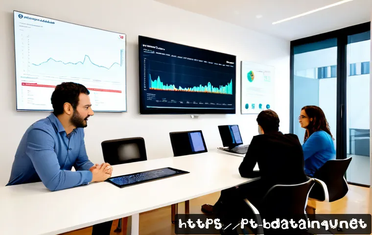 Home 17 빅데이터 기술자와 팀 관리 스킬 - Photorealistic big data team leader guiding a diverse Portuguese-speaking analytics team in a bright...